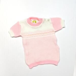 Vintage Woolworth Sweater Baby Girls Size 12-18m Pink Short Sleeve